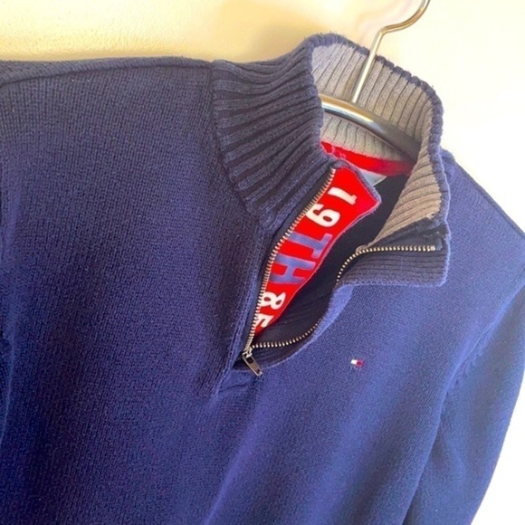 TOMMY HILFIGER | Youth Large (16/18) Navy Blue Quarter Zip Collared Sweatshirt - Picture 2 of 8